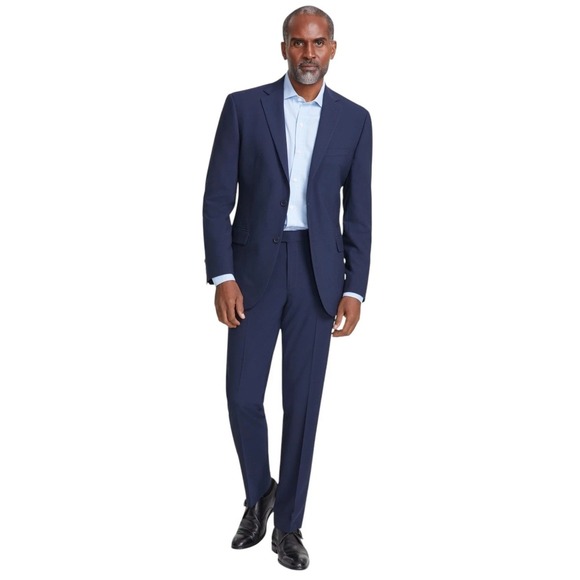 DKNY Men's Modern Fit 2-Piece Suit 38R Jacket 31W Pants Navy Blue Solid - Picture 3 of 13